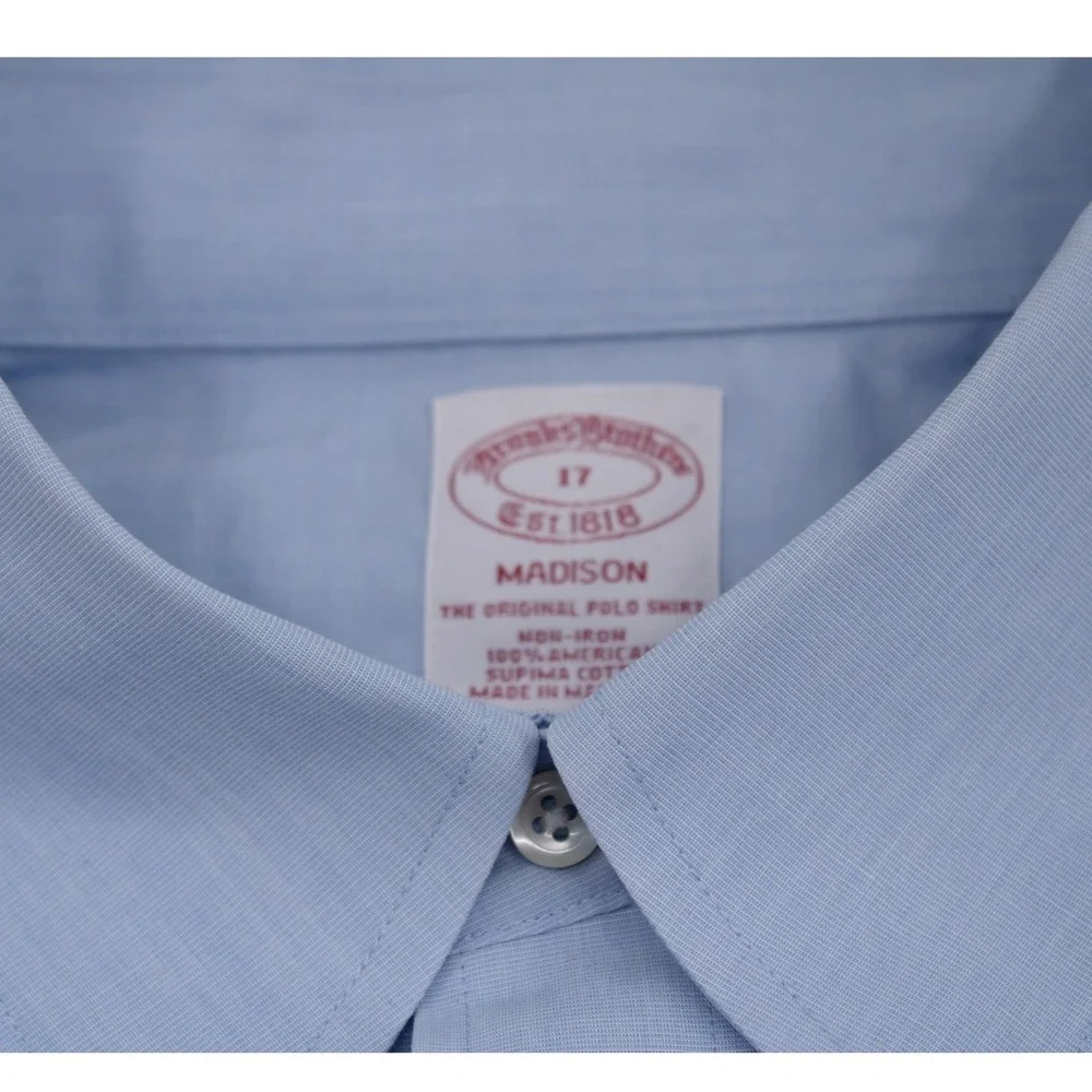 Classic Short Sleeve Button Down Shirt 17 Blue Non-Iron Madison Brooks Brothers - Picture 3 of 6